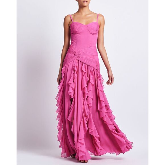 NWT PATBO BUSTIER RUFFLE MAXI DRESS SIZE 4 $1100 - Picture 4 of 12